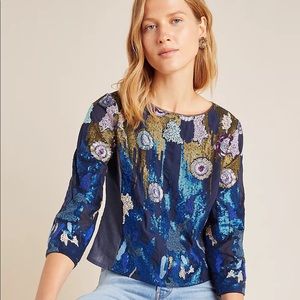 NWT Anthropologie Orla Sequined Blouse L